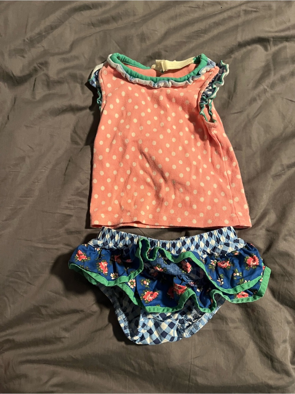 Matilda Jane Polka Dot Coral Tank Top and Blue Ruffle Bloomers Set
